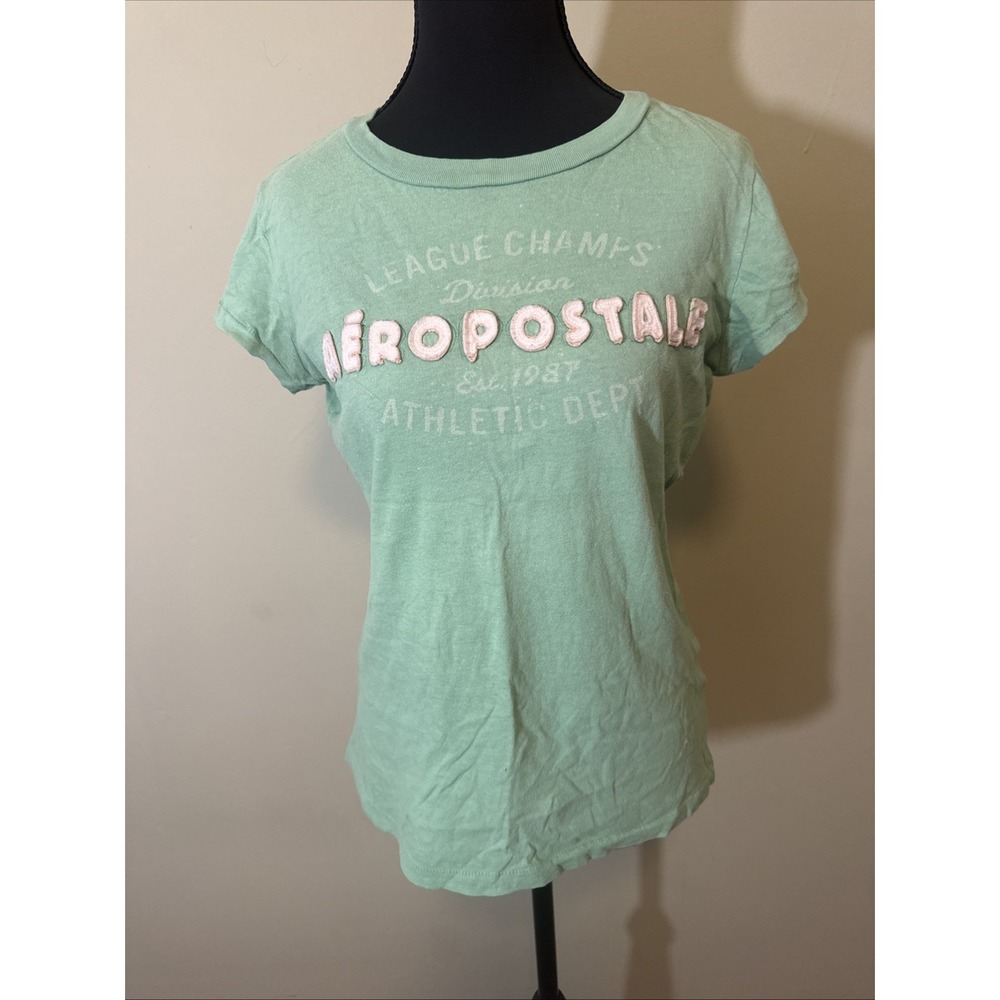 Aeropostale Vintage Y2K Spell Out Top Babydoll Green Embroidered Letters Size L‎